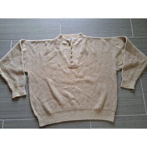 Ashley Knit Shawl Collar Sweater Beige Men's Size Large Made In USA Preppy